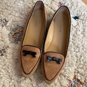 Talbots brown suede with black trim and bow loafers; size 8